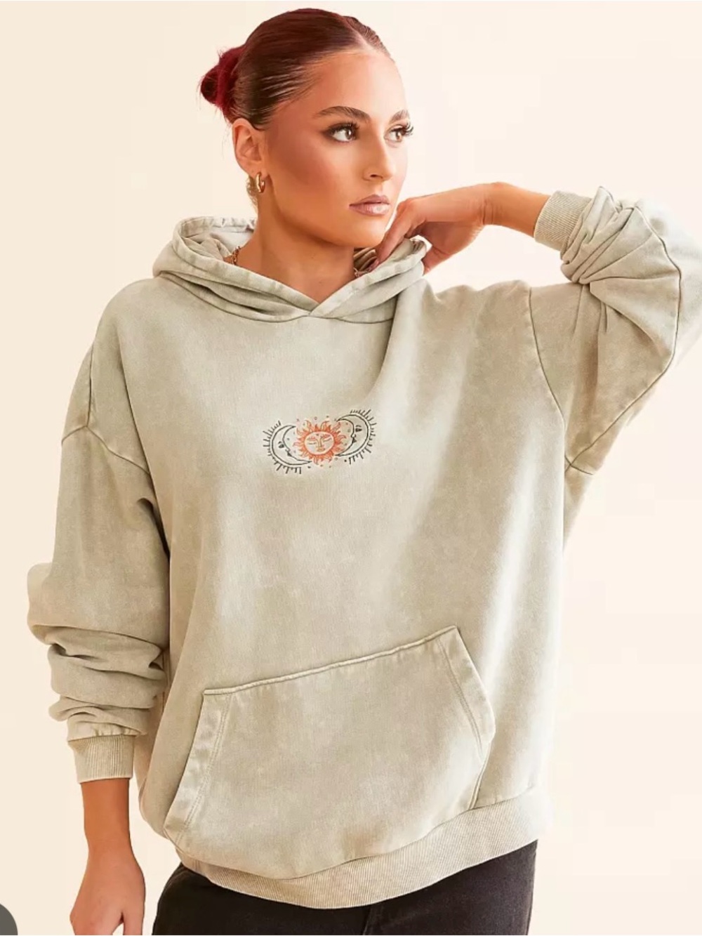 Washed Sage Sun & Moon Pullover Hoodie - Women